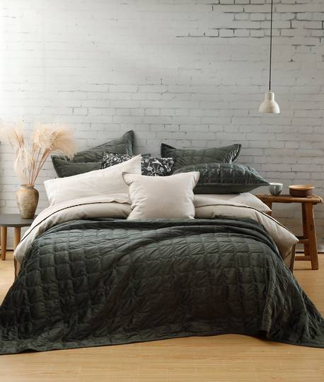 MM Linen - Meeka - Quilted Comforter Set - Large / Eurocase Set - Olive